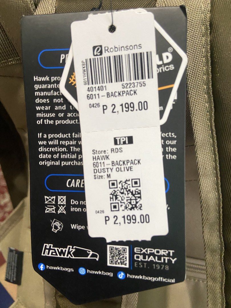 Hawk Bag (Category: Backpacks) located in Manila. Submitted by kloudsharkie (Listing ID 1458965761, Image 2). Description: SRP ₱2199 .