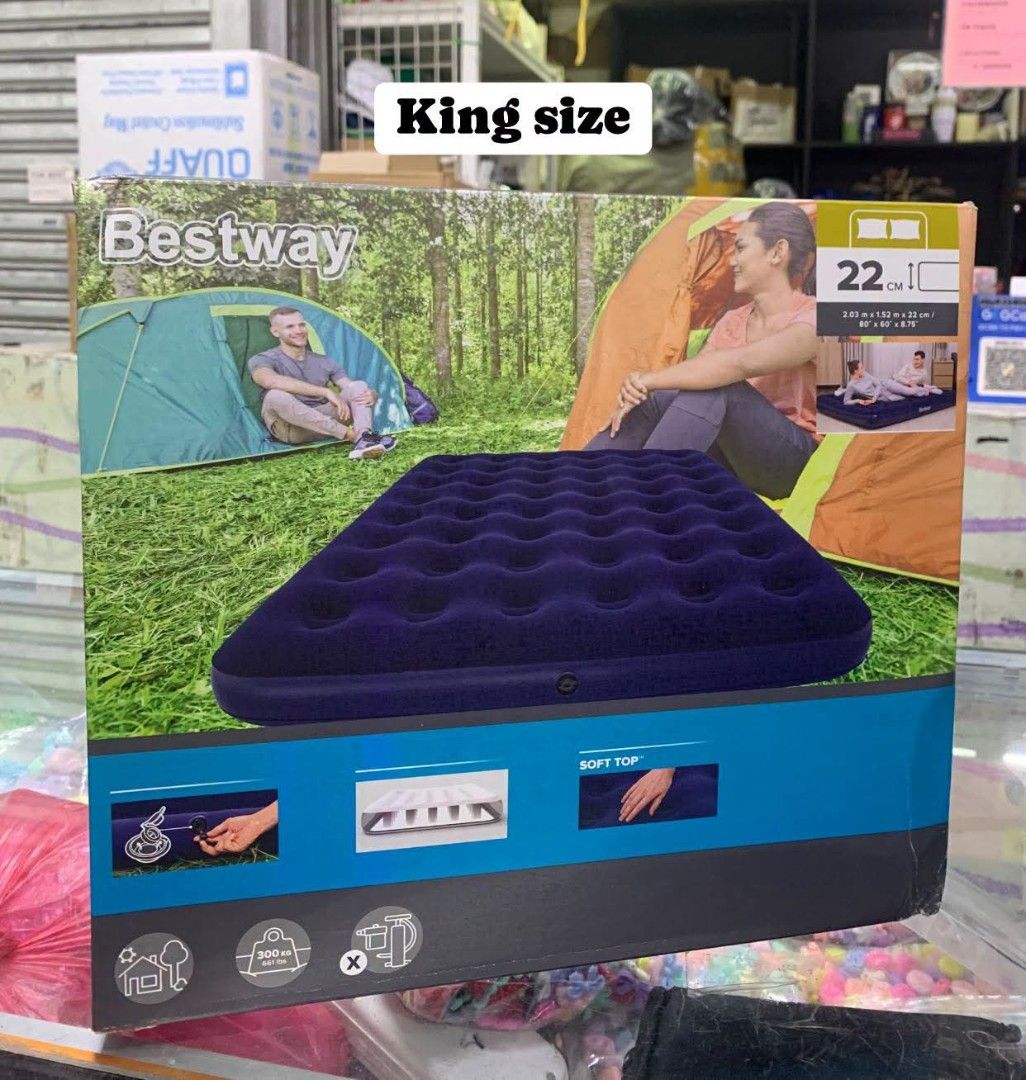 Inflatable airbed (Category: Announcements) located in Manila. Submitted by haideshop (Listing ID 1459023131, Image 2). Description: Bestway airbed price • Single 650 • Double 900 • Queen size 1300 • King size 1400 • Electric pump 300 • Manual pump 250.