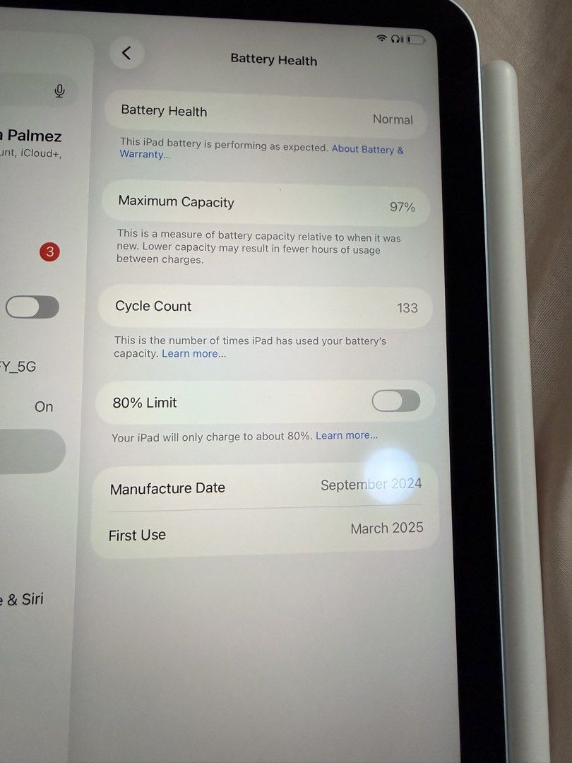 Ipad Mini with Apple Pencil (Category: iPad) located in Manila. Submitted by chelseapal56334 (Listing ID 1458979713, Image 3). Description: Ipad Mini with Apple Pencil Slightly Used Minimal to no scratches 128GB Battery Health: 97% Cash Transaction only.