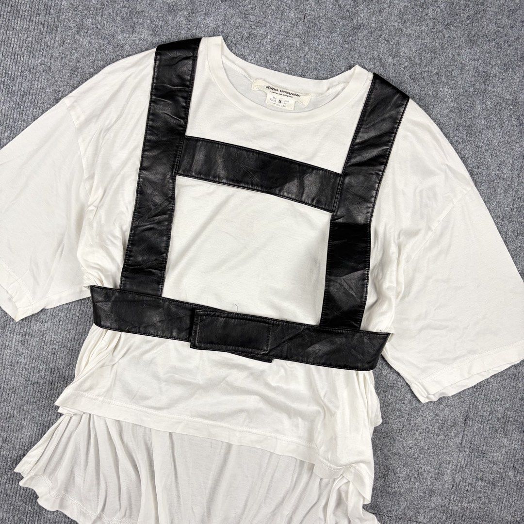 Junya Watanabe Comme des Garcons Avant-Garde Top (Category: Others Tops) located in Manila. Submitted by yourtherapist_ (Listing ID 1459084039, Image 3). Description: Junya Watanabe Comme des Garcons Avant-Garde Top Size: S Condition: 9/10 Material: 100% Cotton, Synthetic Leather Made in: Japan Measurements Width: 23 Front Length: 19 Back Length: 26 Shoulder: 21 Aesthetically weird top, oversized fit. It blends with classic punk streetwear and BD