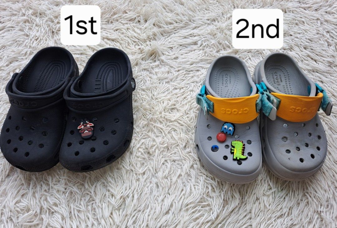 Kids Crocs Clogs with Charms - Black (Category: Babies & Kids Fashion) located in Quezon City. Submitted by kimlynandaya (Listing ID 1458981556, Image 1). Description: Original Preloved Crocs for kid 1st:j1@20cm price : 340 2nd:j1@20cm price:399.