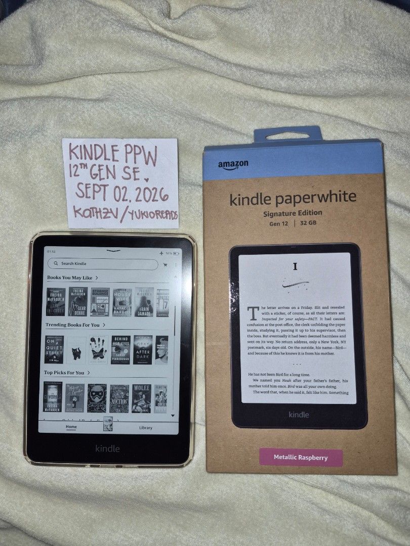 Kindle Paperwhite 6 12th Gen Signature Edition (Raspberry) (Category: E-Readers) located in Paranaque City. Submitted by yukioreads (Listing ID 1459058698, Image 1). Description: AVAILABLE! Repost~ KINDLE PPW SE 12TH GEN (No Ads) Brand/Model: Kindle Paperwhite 12th Gen Signature Edition Storage: 32GB Color: Raspberry Ad supported: No Refurbished: No Inclusions: Unit, original charger cord, clear case Date of Purchase: June 2025 Purchased from: Ga