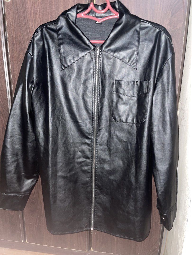 Leather jacket (Category: Coats, Jackets and Outerwear) located in Pasig City. Submitted by eli.jah10 (Listing ID 1459010078, Image 2). Description: Light leather jacket SHEIN Only used a few times No issues ₱500 + sf Loc: pasig.