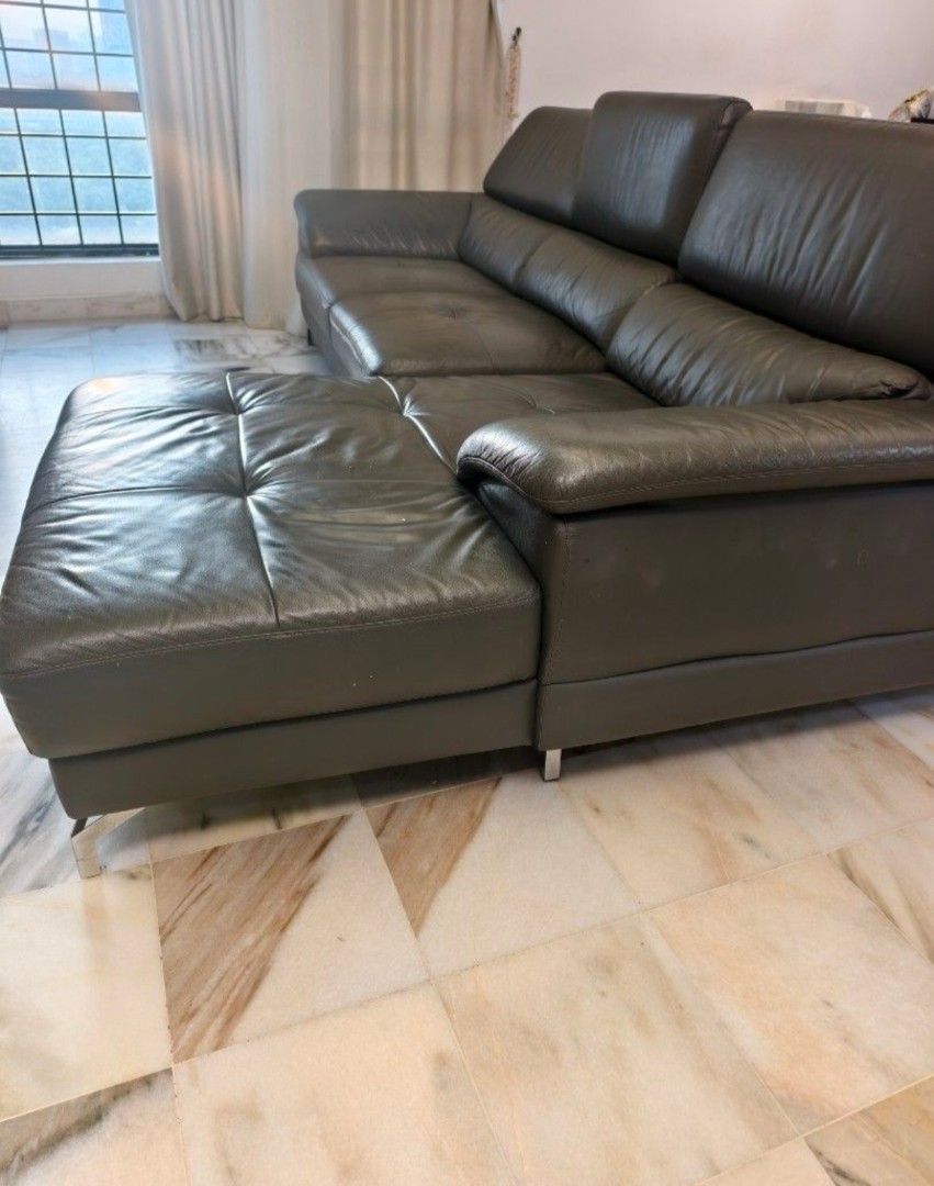 Leather sofa RM250 only!!! (Category: Sofas) located in Kuala Lumpur. Submitted by itemsforsale01 (Listing ID 1458962321, Image 3). Description: -L shape sofa with some defect - Location to pick up Kuala Lumpur - Comfortable and stylish design-grey - Versatile grey color - well used L-Shape Leather Sofa – RM250 Only! 🛋️ 📍 Self-pickup 📦 Buyer to arrange own transportation.