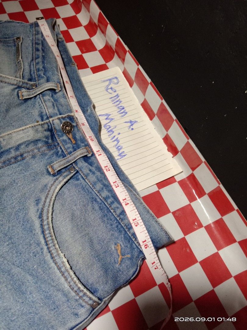 Light Wash Denim Jeans (Category: Jeans) located in Danao, Cebu. Submitted by rennan.546 (Listing ID 1458909350, Image 3). Description: Puma jeans good condition dimention 32x49 color tae69.8/10 issue glue stain last pic +shipp - Classic light wash denim jeans - Straight leg fit - Button fly closure - Two front and two back pockets - Made from durable denim - Ideal for casual wear - Measurements available in photos.