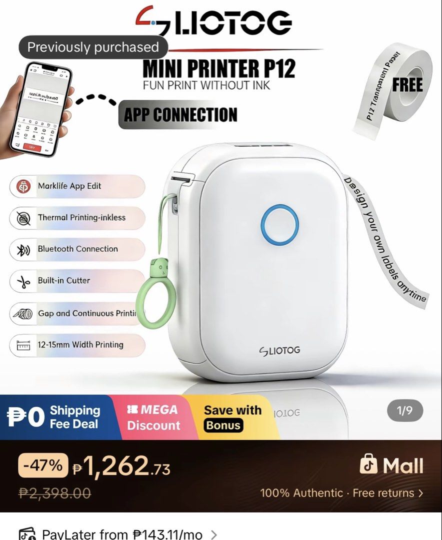 LIOTOG mini label printer (Category: Printers, Scanners & Copiers) located in Paranaque City. Submitted by lalalavae (Listing ID 1459015163, Image 1). Description: With 2 extra label Rfs: not using anymore No issues. GOOD AS NEW! .