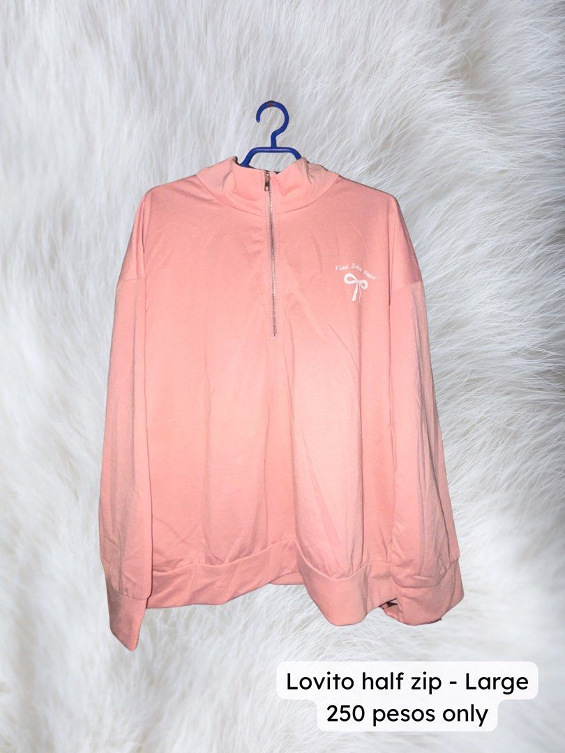 Lovito Pink Half Zip Sweatshirt (Category: Coats, Jackets and Outerwear) located in Manila. Submitted by jajannmyeon (Listing ID 1459050206, Image 1). Description: Bought the item from Lovito originally for 450+ with vouchers. Too big for me but I wasn’t able to return it on time. Price can be negotiated..