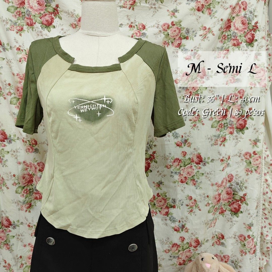 Matcha Green Y2K Top (Category: Others Tops) located in Cabanatuan. Submitted by curated_cozy (Listing ID 1459017380, Image 1). Description: Thrifted! Flaw: Stain Size: M-Semi L Bust: 36" Length: 40cm -Lightly Washed -Payment thru Gcash, Gotyme, MariBank -Shipping via J&T -Buyer shoulders Shipping Fee ‼️No Rush Order‼️ [SKU: Mixed Top].