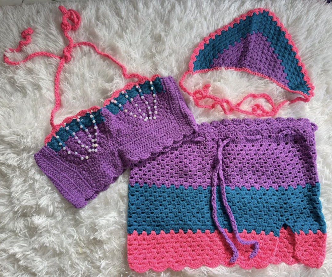 Mermaid Crochet Terno Under the Sea Theme (Category: Sets or Coordinates) located in Manila. Submitted by emilycastilla94 (Listing ID 1458949778, Image 2). Description: - Handmade crochet terno set - Adorned with pearls and scalloped edges - Top features adjustable lace-up back - Skirt has a comfortable drawstring waist - Ideal for beach parties, festivals, and unique fashion statements Brand new. Never worn po. Please PM me for more details. I c