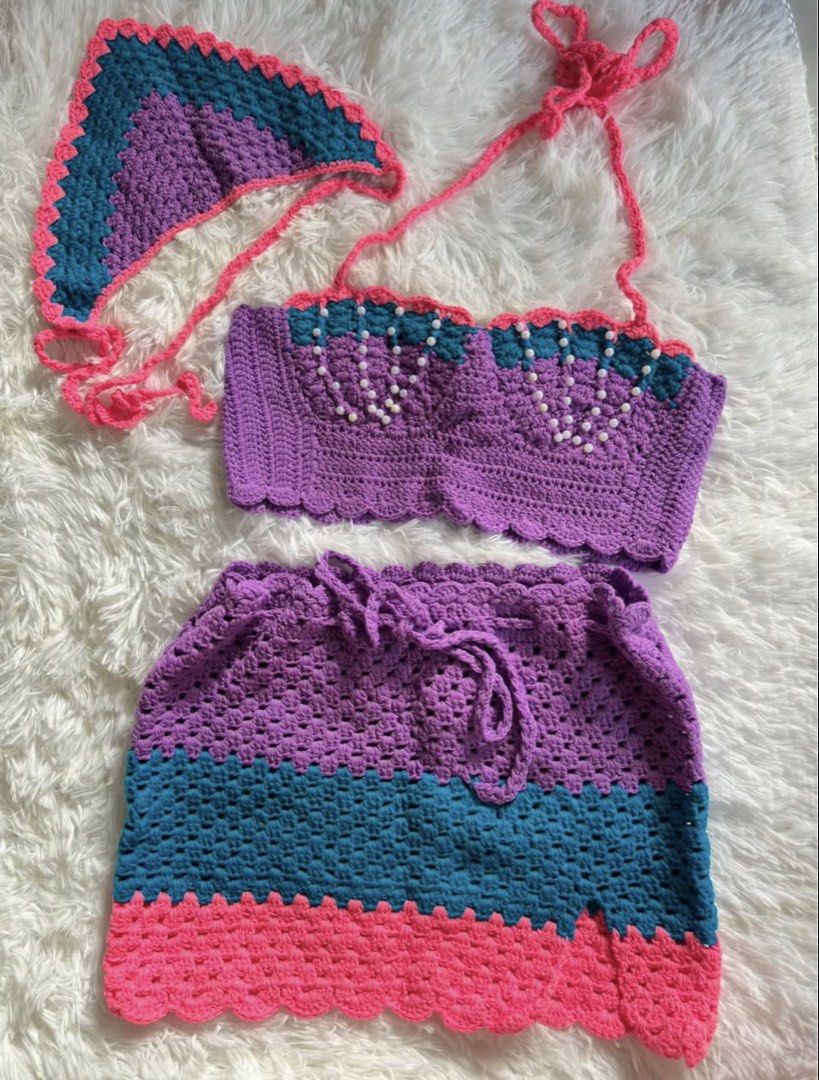 Mermaid Crochet Terno Under the Sea Theme (Category: Sets or Coordinates) located in Manila. Submitted by emilycastilla94 (Listing ID 1458949778, Image 1). Description: - Handmade crochet terno set - Adorned with pearls and scalloped edges - Top features adjustable lace-up back - Skirt has a comfortable drawstring waist - Ideal for beach parties, festivals, and unique fashion statements Brand new. Never worn po. Please PM me for more details. I c