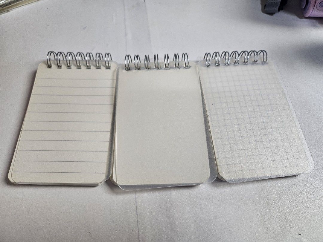 Mini notepad set (Category: Stationery & School Supplies) located in Pasig City. Submitted by purplewingsph1 (Listing ID 1459088735, Image 1). Description: - Set of 3 mini notepads - Features lined, blank, and grid pages - Spiral-bound for easy flipping - Compact and portable design - Ideal for notes, lists, and planning PAYO Only. Strictly no COD. (Please view my Carousell profile for proof of legitimacy: purplewingsph1) Mode of payment: Gcash, 