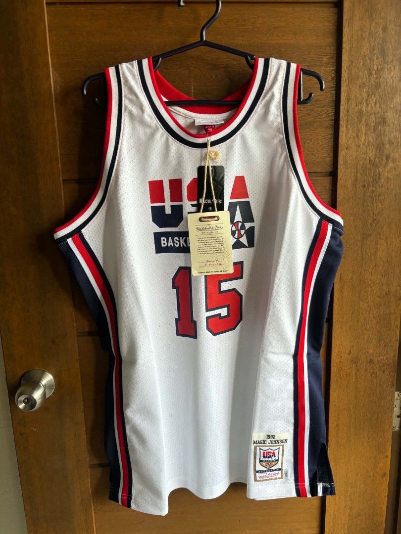 MITCHELL AND NESS AUTHENTIC VERSION JERSEY (Category: Activewear) located in Cavite. Submitted by the_4118_gallery (Listing ID 1458929580, Image 1). Description: MITCHELL AND NESS AUTHENTIC VERSION JERSEY ERVIN MAGIC JOHNSON USA WHITE (DREAM TEAM) SIZE XL/48 BRAND NEW WITH TAGS 7,500 (FREE SHIPPING) GCASH PAYMENT/MARI BANK/MAYA PAYMENT LOCATION SILANG CAVITE COURIER: LALAMOVE / JnT / LBC.