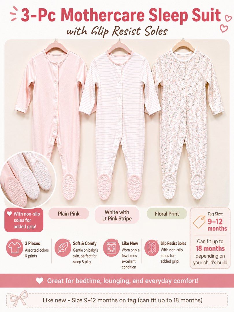 Mothercare Sleepsuit (Category: Babies & Kids Fashion) located in Taguig. Submitted by loved_bymrs.m (Listing ID 1458976162, Image 1). Description: 350 each, 1K set Washed and stored, ayaw ni baby ng may footsies..