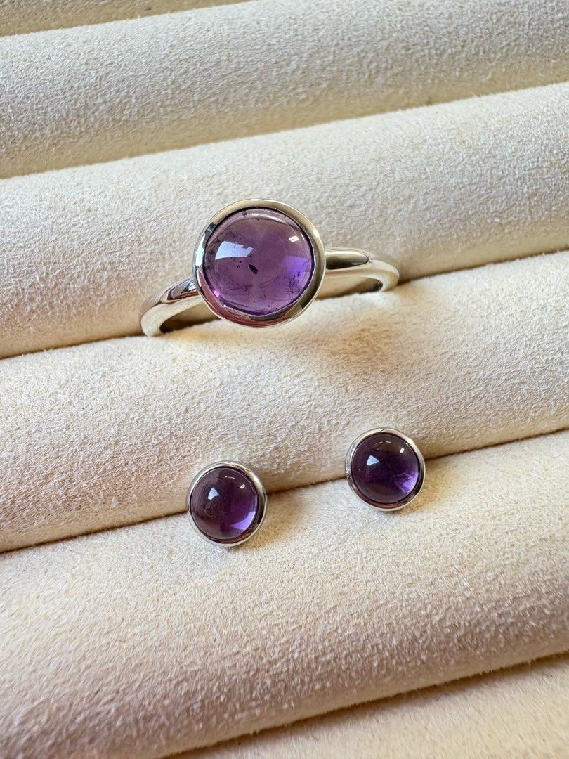 Natural Amethyst Bezel Ring & Earrings Set (Category: Rings) located in Cavite. Submitted by daintyme.03 (Listing ID 1458951422, Image 1). Description: AVAILABLE!!! 💎Natural Amethyst Bezel Ring & Earrings Set💎 💰Set for 6,150php 🩶1 Set Available, No restock 🩶Sterling Silver 🩶Approx 3.5g (Ring ), 1.5g (Earrings) 🩶Ring - Size 8 (Resizable), Natural Amethyst Round Cabochon 🩶Earrings - Natural Amethyst Round Cabochon ‼️Rhodium Plating Services