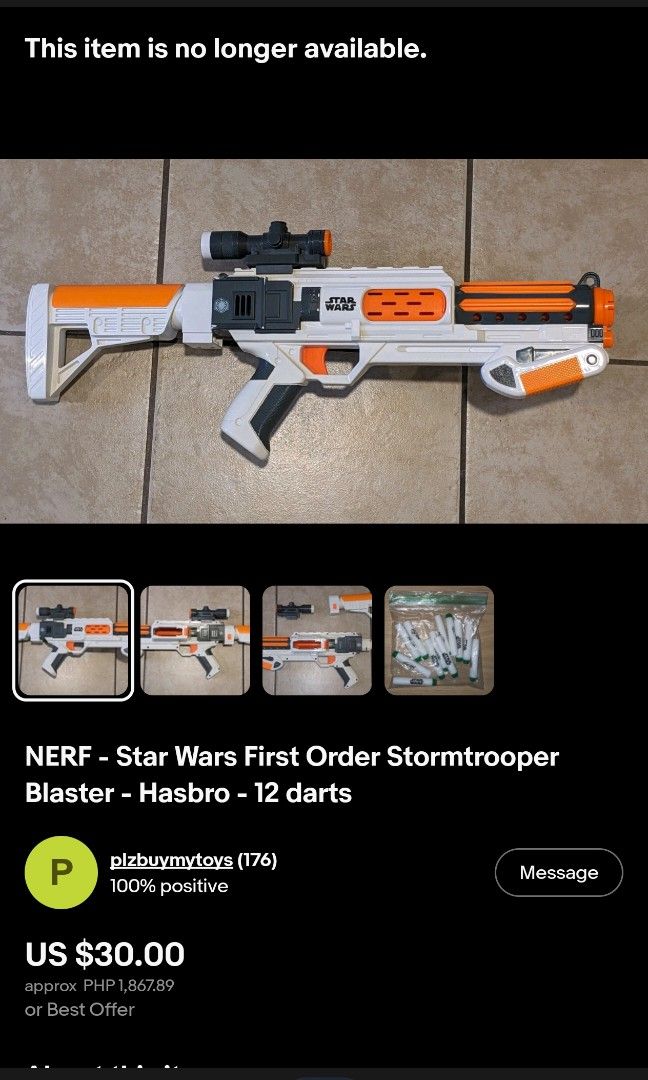 NERF - Star Wars First Order Stormtrooper Blaster - Hasbro (Category: Action & Battle Toys) located in Taguig. Submitted by tresfilijapanuksurplus (Listing ID 1458892997, Image 1). Description: What you see is what you get.