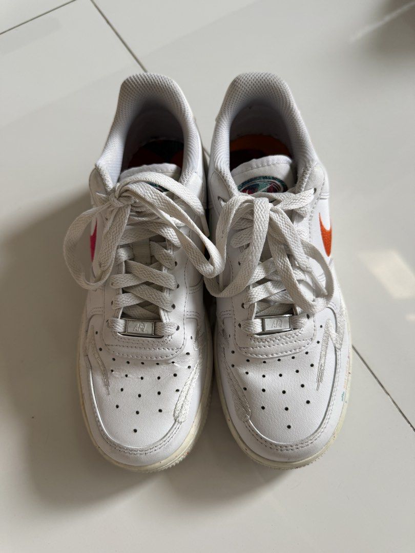 Nike Air Force 1 Low '07 Lx Leap High (Category: Sneakers) located in Manila. Submitted by royalpanda. (Listing ID 1458912201, Image 1). Description: - Size 37.5 (no box) - White Nike Air Force 1 Low sneakers - Features 'Just Do It' slogan - Multi-color accents on swooshes and sole - Lace-up closure with 'AF1' dubraes - Worn a few times, still in great condition - Selling as they are not worn often.