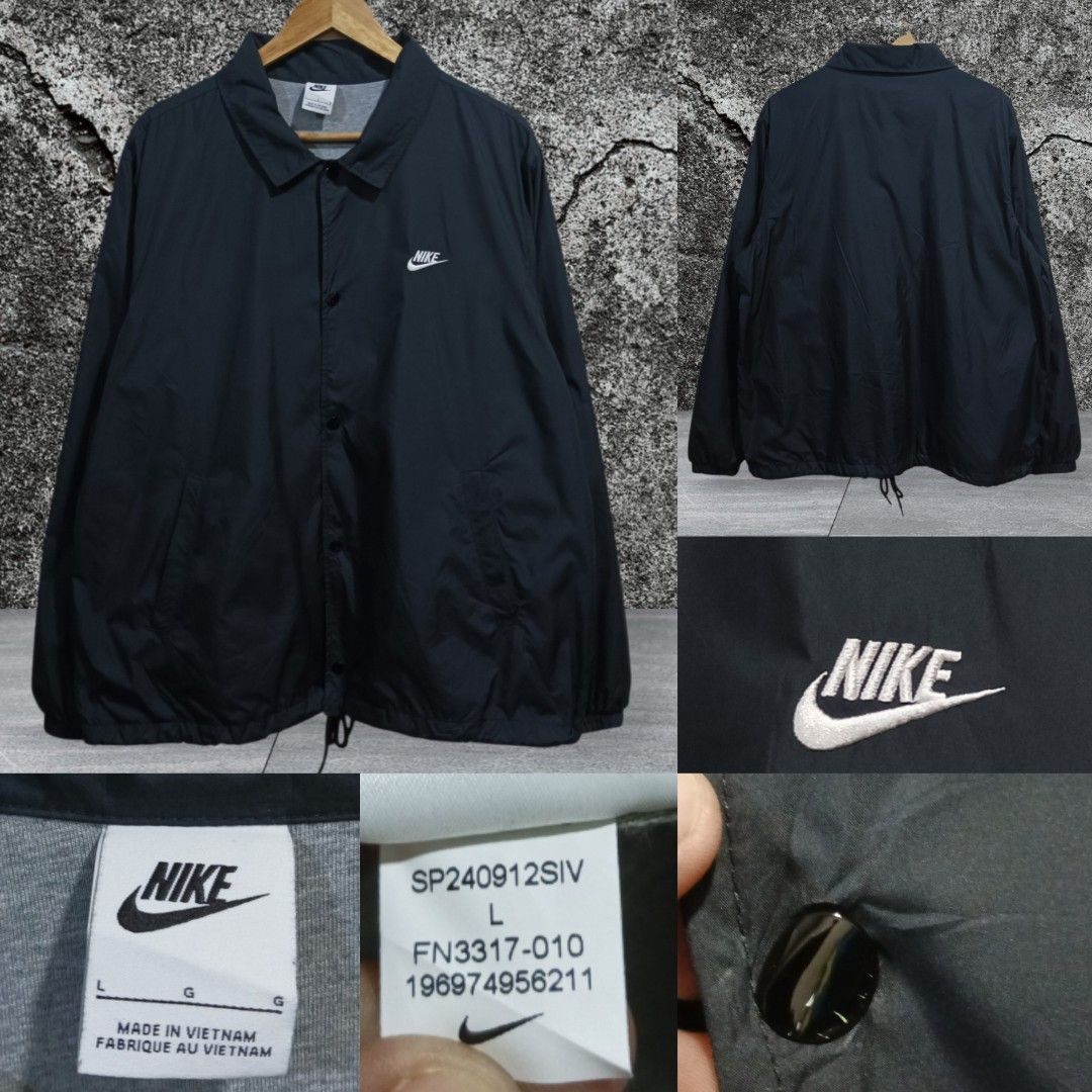 Nike Black Coach Jacket (Category: Coats, Jackets and Outerwear) located in Calatagan. Submitted by lyvertabora (Listing ID 1459016974, Image 1). Description: Dimension:L-28 W-25 Very Good condition excellent sana may dents Yung isang button COLORATE:9.8/10.