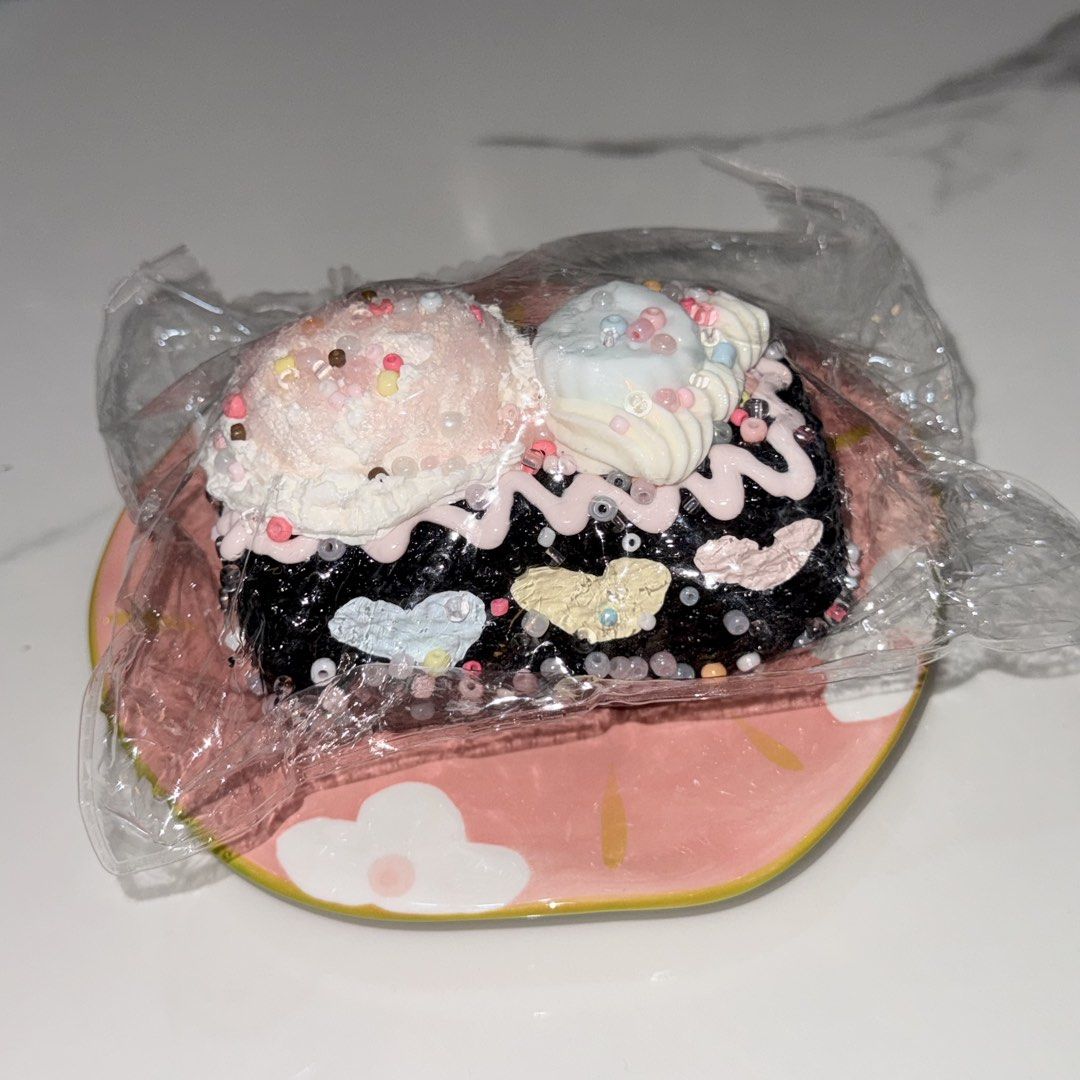 (No Studio) Chocolate Icing Cake Taba Squishy (Category: Homemade Bakes) located in Baliuag. Submitted by shaiilv (Listing ID 1459062171, Image 1). Description: Handmade! Colorful chocolate cake with beads. Soft and fast rising. ~ with extra clear pouch.