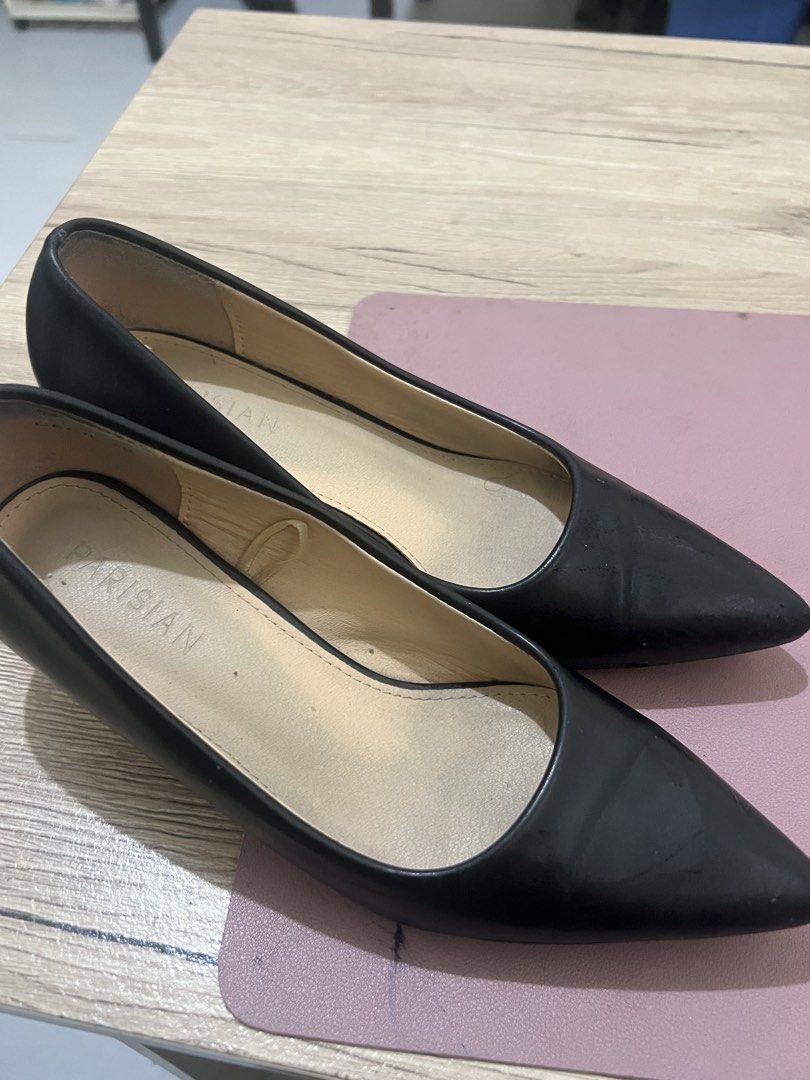 PARISIAN Black Pointed Toe Heels (Category: Heels) located in Cabanatuan. Submitted by didicstll (Listing ID 1458931961, Image 2). Description: - Classic black pointed toe heels - Brand: PARISIAN - Low heel, comfortable for daily wear - Versatile: pairs well with work or casual outfits - Shows some signs of wear (insoles & exterior), but plenty of life left.