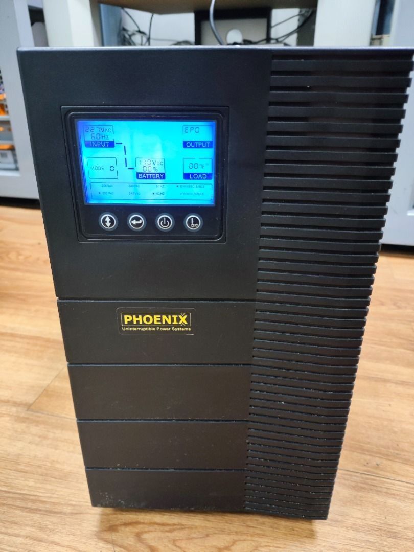 Phoenix TTN-V 3000+ PRO UPS 3KVA/2.7KW (Category: Office & Business Technology) located in Caloocan City. Submitted by dianemontales (Listing ID 1458969608, Image 3). Description: IMPORTANT NOTES: BUY AT YOUR OWN RISK 1. WITH POWER, BUT BATTERY NO SUPPLY 2. ERROR CODE: WARNING 27 3. WHEN UNPLUG TO OUTLET IT SHUTDOWN INCLUSION: POWER CABLE.