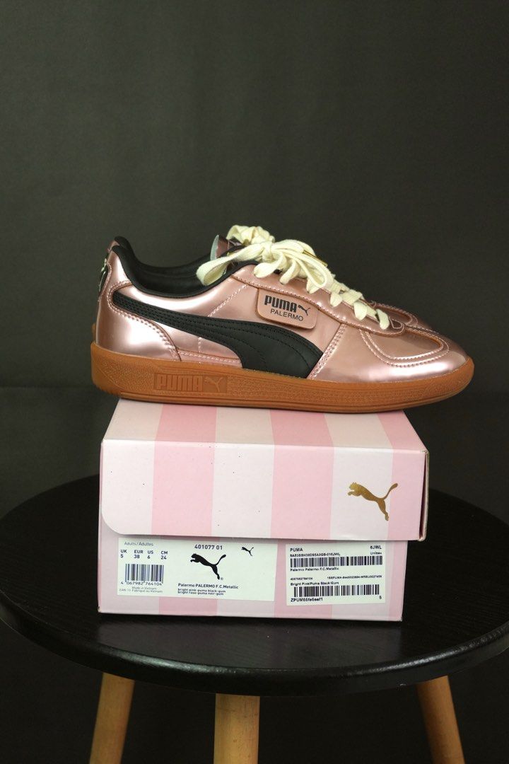 Puma x Palermo F.C Metallic (Category: Sneakers) located in Manila. Submitted by xxscg (Listing ID 1459001674, Image 1). Description: PUMA x Palermo F.C Metallic BRAND NEW (just tried and worn to shoot it) 10/10 condition!! - Includes extra lace - Original Puma Box Included - Size: WOMENS EUR 38 (perfect for size 7 or 7 and 1/2) Original Price: ₱6,800 RFS: Decluttering.