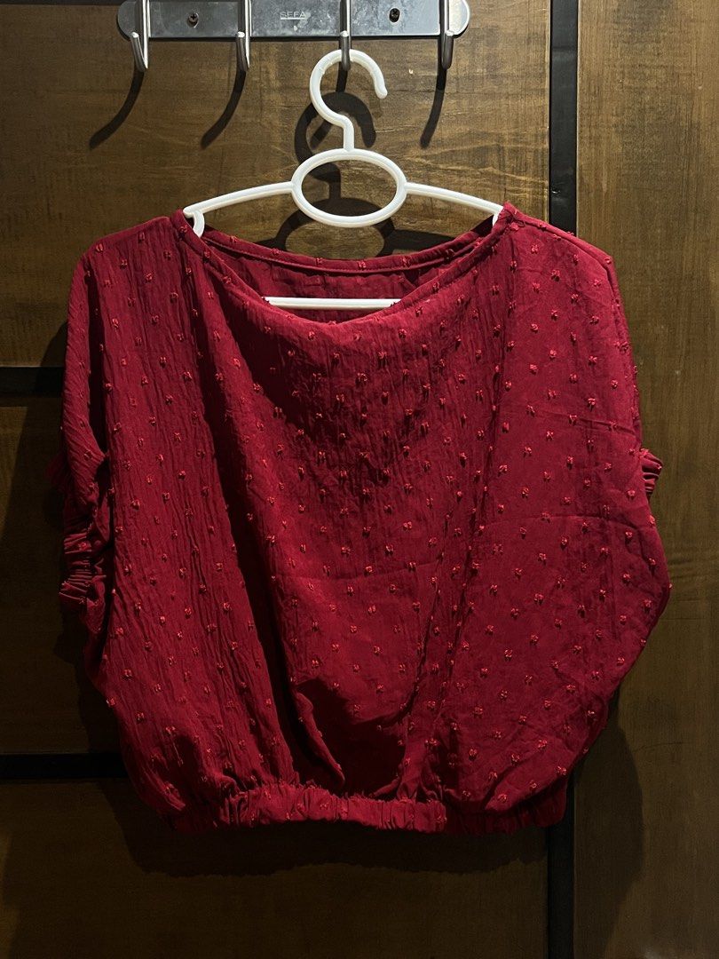 Coord Red Textured (Category: Blouses) located in Las Pinas. Submitted by francesaly (Listing ID 1459038100, Image 2). Description: - Trendy red top with a unique textured dot pattern. - Features stylish puff sleeves for added volume. - Elasticated hem and cuffs for a comfortable, flattering fit. - Versatile piece: perfect for casual days or dressing up. - Easy to wear and style for any outfit..