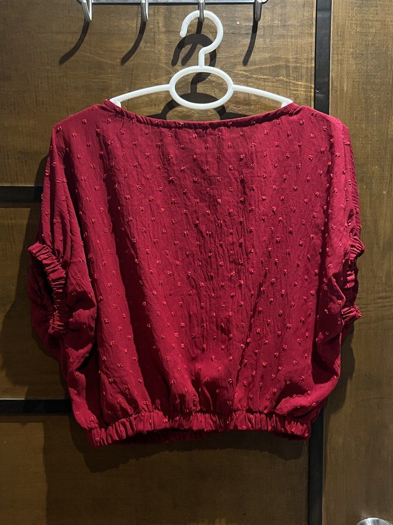 Coord Red Textured (Category: Blouses) located in Las Pinas. Submitted by francesaly (Listing ID 1459038100, Image 3). Description: - Trendy red top with a unique textured dot pattern. - Features stylish puff sleeves for added volume. - Elasticated hem and cuffs for a comfortable, flattering fit. - Versatile piece: perfect for casual days or dressing up. - Easy to wear and style for any outfit..