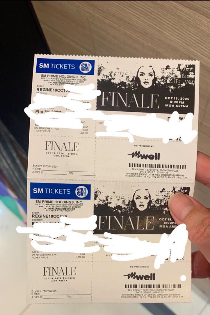 Regine Velasquez Finale Moa Box Regular (Category: Events Tickets) located in Quezon City. Submitted by snowmanph (Listing ID 1458628865, Image 2). Description: Fs>>> Regine Velasquez Final Moa Available sections: Box Reg 503A,503B Day 3 Oct,19,2026 2pcs Unclaimed no dp Sabay claim Sm north meetups,Sm fairview Pm is key!.