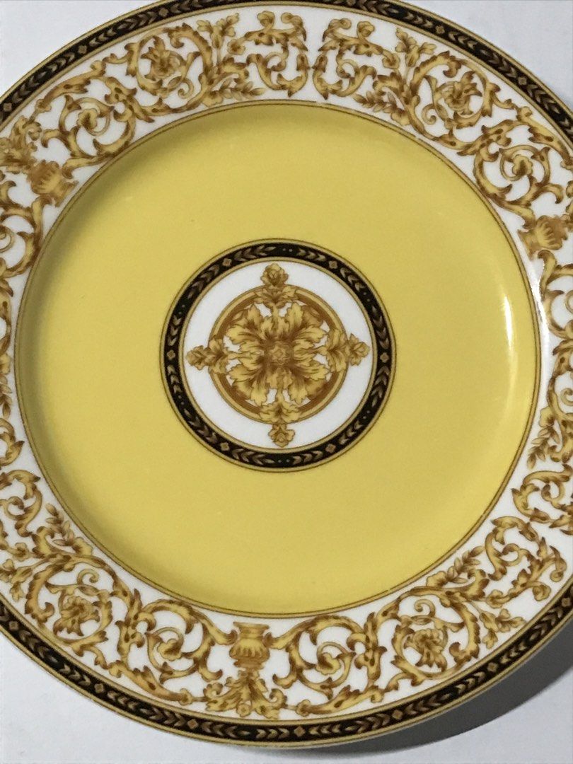 Rococo Italian-Style Bone China Plate (Category: Dinnerware & Cutlery) located in Manila. Submitted by iyasellsph (Listing ID 1459033043, Image 3). Description: Rococo Italian-Style Plate 👈 for photos Bone china of gold-yellow colorway with majolica vines on borders and rococo quadriflora pattern on center 8.75 across rim 0.5 inch deep Functional and decorative Stunning! Brand new, flawless.
