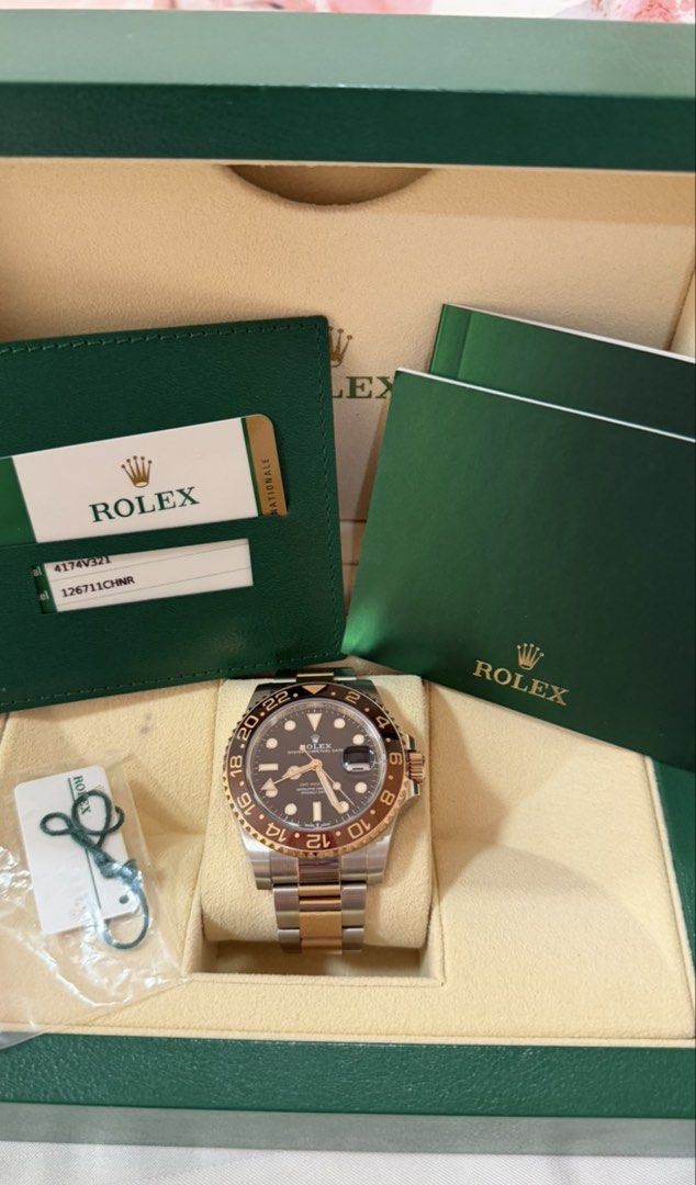 Rolex GMT-Master II 126711CHNR Two-Tone Automatic Watch (Category: Luxury Watches) located in Subic. Submitted by cottoncandy2008 (Listing ID 1459080317, Image 1). Description: - Model: Rolex GMT-Master II (Ref. 126711CHNR) - Bezel: Distinctive Brown and Black combination - Bracelet: Elegant Steel andRose Gold - Condition: Comes with original Box and Papers - Reference Number: 4174V321.
