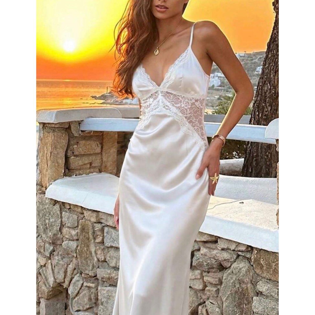[Shein] Satin white long dress (Category: Dresses) located in Makati City. Submitted by cocoreluv (Listing ID 1459065295, Image 1). Description: .