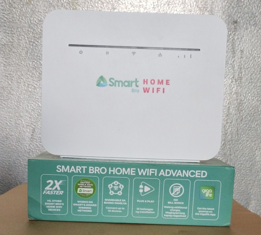 Smart Bro Home WiFi (Openline) (Category: Networking) located in Manila. Submitted by mcc.mcc (Listing ID 1458891538, Image 1). Description: Smart Bro Home Prepaid Wifi Cat6 R291 Openline to all Network x4 Lan port x2 External Antenna with power adaptor and Box Without SIM card and lan cable.