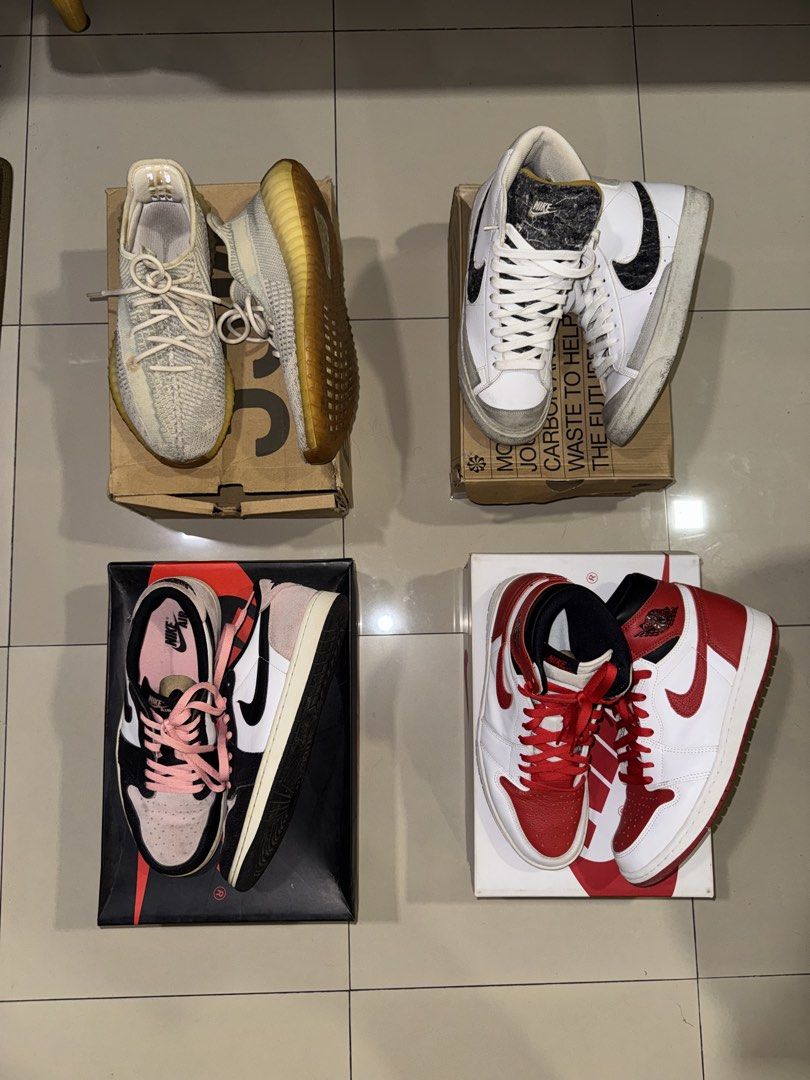 Sneakers For Sale (Category: Casual Shoes) located in Quezon City. Submitted by kevintejano (Listing ID 1459036352, Image 1). Description: FOR SALE: Yeezy 350 Citrin Size 10 US Condition: 6/10 Fairly Used & damaged box ₱4.5k Nike Blazer Mid 77 Size 10 US Condition: 8/10 Slightly Used ₱2.5k Air Jordan 1 Retro Low OG "Bleached Coral" With Extra Lace Size 10 US Condition: 7/10 Slightly Used (Dirty) ₱4.5k Air Jordan 1 Retro High OG "Heritage" With Ex