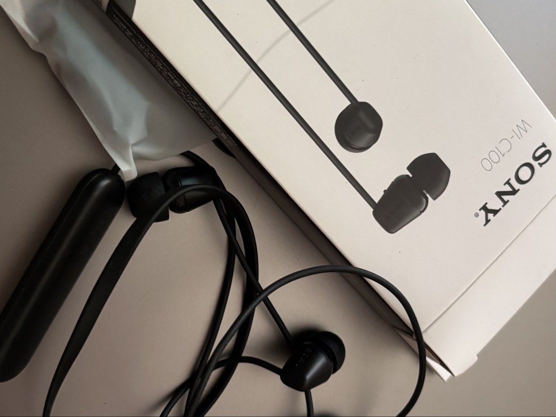 Sony WI-C100 Earphones (Category: Headphones & Headsets) located in Quezon City. Submitted by thriftandcollect (Listing ID 1458912900, Image 1). Description: - bought in Donki Japan - used once bcos i forgot my earphones - in Japanese audio lol but user-friendly! - no issues Rfs: decluttering MOP: GCash MOD: GGX/Grab.