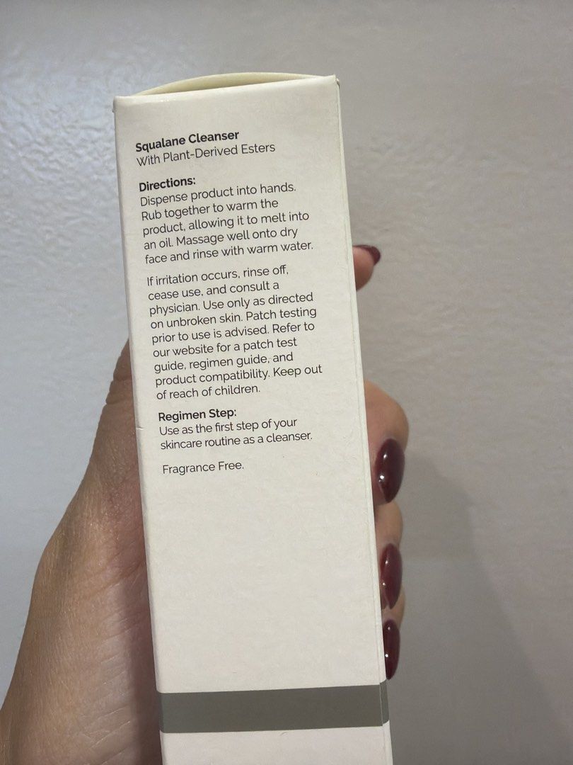 The Ordinary Squalane Cleanser 50ml (Category: Face Care) located in Makati City. Submitted by closetone (Listing ID 1459017637, Image 3). Description: - The Ordinary Squalane Cleanser (50ml) - Gentle, squalane-based face cleanser and makeup remover - Fragrance-free formula with plant-derived esters - Use as the first step in your skincare routine - How to use: Dispense into hands, rub to melt into an oil, massage onto dry face, rinse with warm w