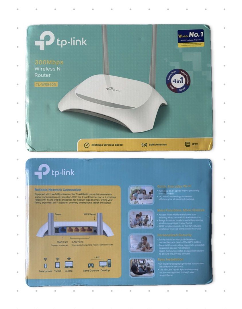 TP-Link TL-WR840N 300Mbps Wireless N Router (Category: Networking) located in Antipolo. Submitted by uecchou (Listing ID 1459085214, Image 1). Description: tp link router range extender brand new, unopened with plastic seal still intact bought for ₱740+ on shopi selling for ₱600 can meet up near baguio town .