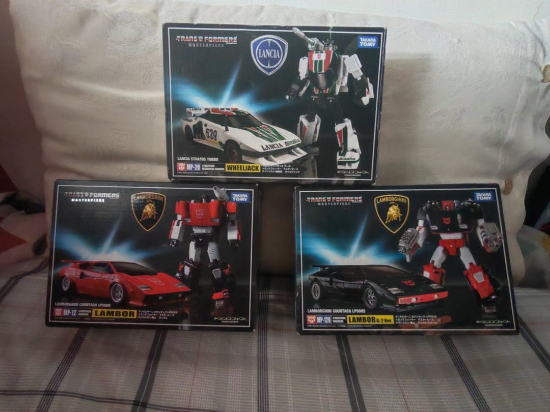 Transformers Masterpiece (Category: Vehicle & Diecast Models) located in Las Pinas. Submitted by richardm1980 (Listing ID 1458981508, Image 1). Description: - Transformers Masterpiece Figures - Includes: MP-12 Lambor (Sideswipe), MP-17 Prowl, MP-18 Wheeljack - Vehicle Modes: Lamborghini Countach (Sideswipe), Lancia Stratos Turbo (Prowl, Wheeljack) - Condition: Excellent, boxes included - Ideal for Transformers collectors.