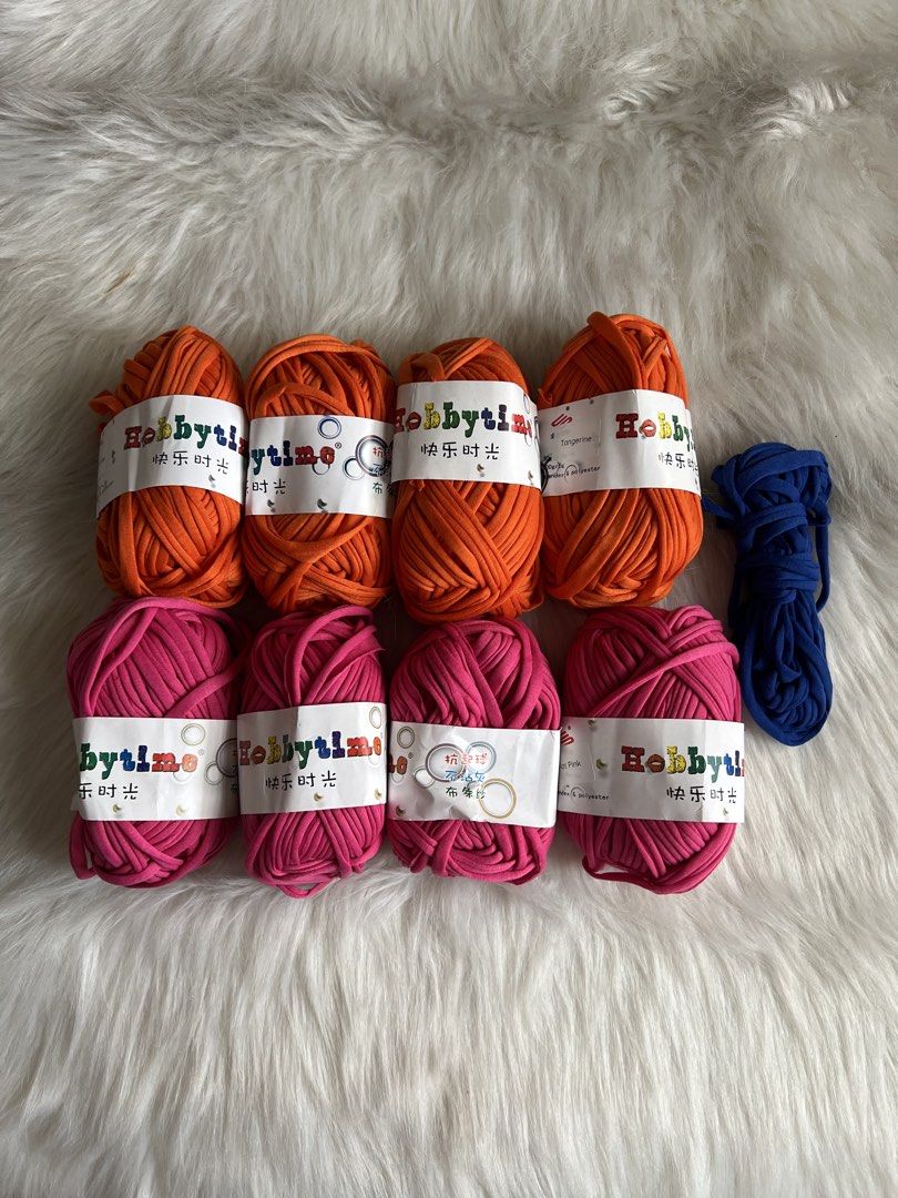 T-Shirt Cloth Yarn (Category: Shirts) located in Antipolo. Submitted by stroberisof (Listing ID 1458980658, Image 1). Description: Assorted T-Shirt Fabric Cloth Yarn • colors: orange (4), hot pink (4), royal blue (1; used) • can be used for crochet, knitting, arts and crafts TAKE ALL PRICE: ₱250 MOP: gcash MOD: j&t (shipping fee shouldered by buyer) LOCATION: antipolo, rizal.