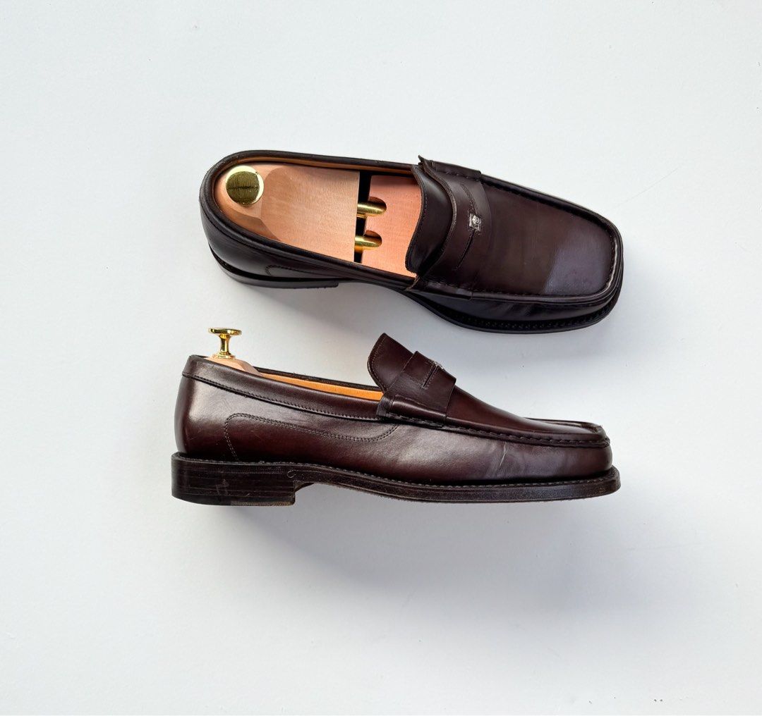 Versace Square Toe Penny Loafers (Category: Dress Shoes) located in Davao. Submitted by LUXURY (Listing ID 1458975245, Image 1). Description: Vintage Versace Dark Brown Leather Penny Loafers Size 41.5 Pair only Visit my profile for more luxury items.