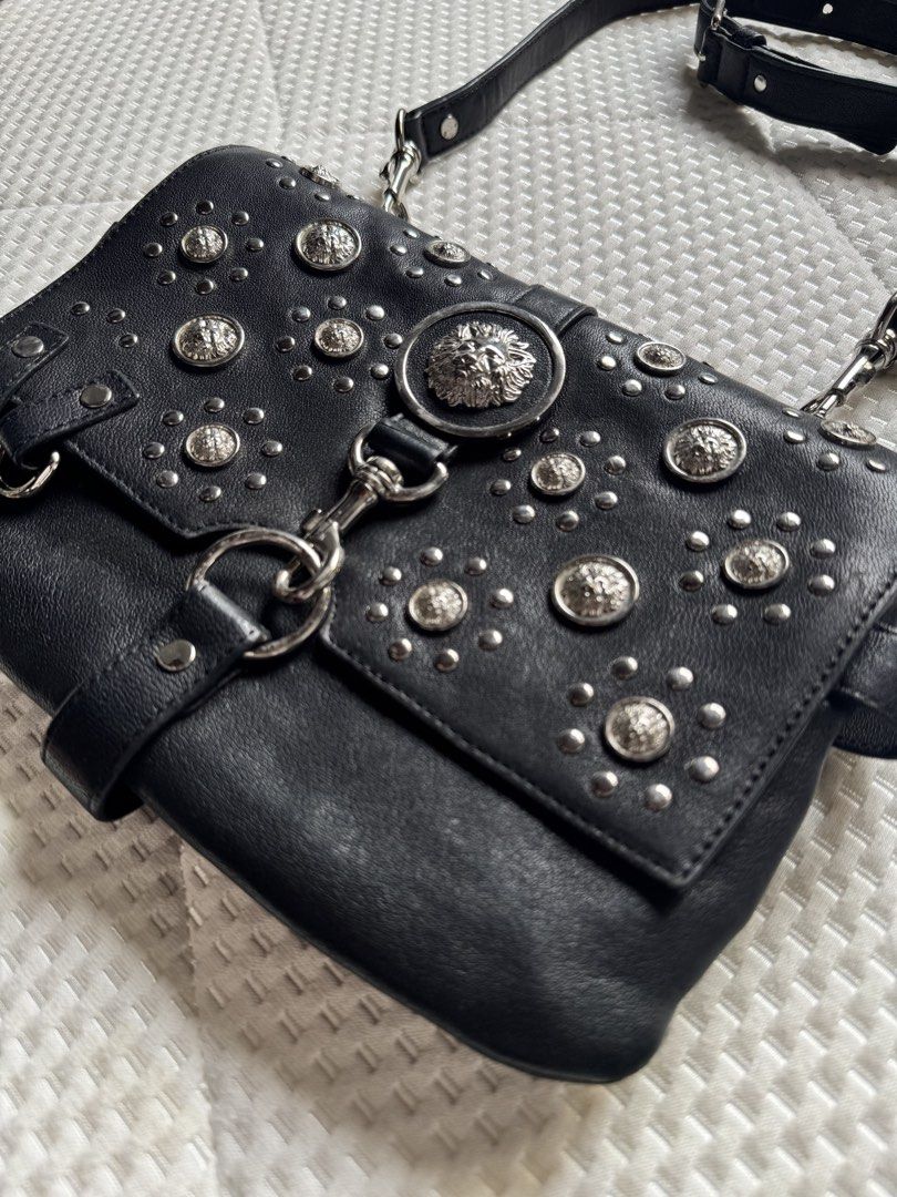 Versace Studded Black Leather Crossbody Bag (Category: Luxury Bags & Wallets) located in Manila. Submitted by thevintage90_sretro. (Listing ID 1459004279, Image 3). Description: Versace Studded Black Leather Crossbody Bag one size legit dm.