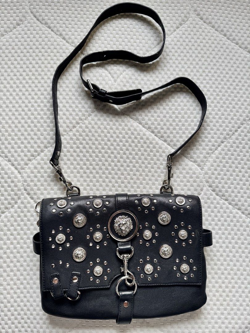 Versace Studded Black Leather Crossbody Bag (Category: Luxury Bags & Wallets) located in Manila. Submitted by thevintage90_sretro. (Listing ID 1459004279, Image 1). Description: Versace Studded Black Leather Crossbody Bag one size legit dm.