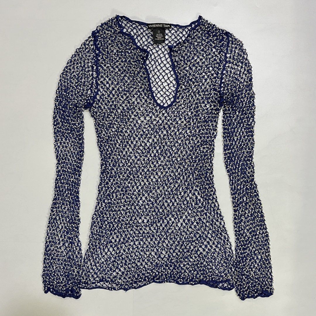 VIVIENNE TAM OPEN-KNIT EMBELLISHED TOP (Category: Luxury Apparel) located in Bacolod City. Submitted by the.finest (Listing ID 1459026746, Image 1). Description: Vivienne Tam Open-Knit Embellished Fishnet Top Tag Size: 2 Width: Length: Condition: 9.5/10 No Flaws 23,000+shipping fee.