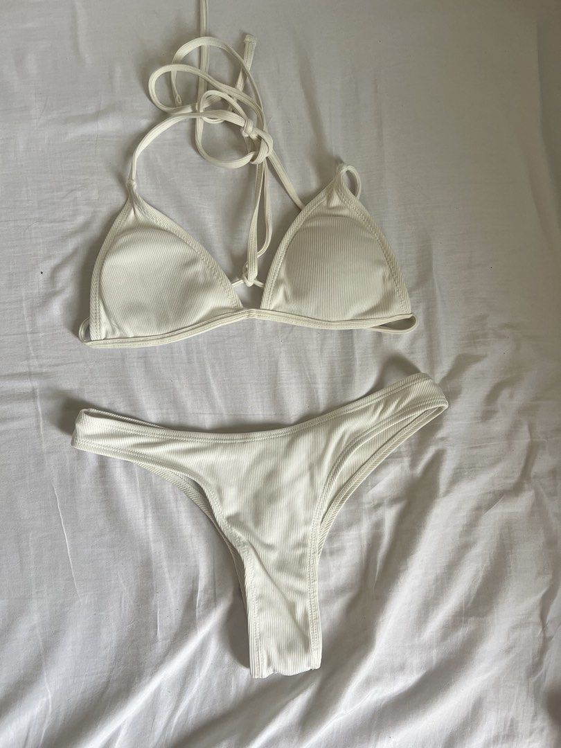 White Ribbed Triangle Bikini Set (Category: Bikinis & Swimsuits) located in General Trias. Submitted by matchadeclutters (Listing ID 1458903732, Image 1). Description: .
