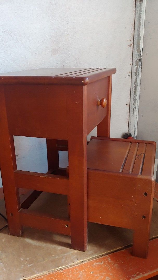 Wooden Side Table with Drawer and Shelf (Category: Tables & Sets) located in Kitaotao. Submitted by wilddolphin.0a0db3 (Listing ID 1459033634, Image 3). Description: - Solid wood construction - Features one drawer with a knob - Includes an open shelf below - Ideal for bedside or living room use - Shows minor scuffs and scratches from normal use - Still sturdy and fully functional - Ready for its new home.