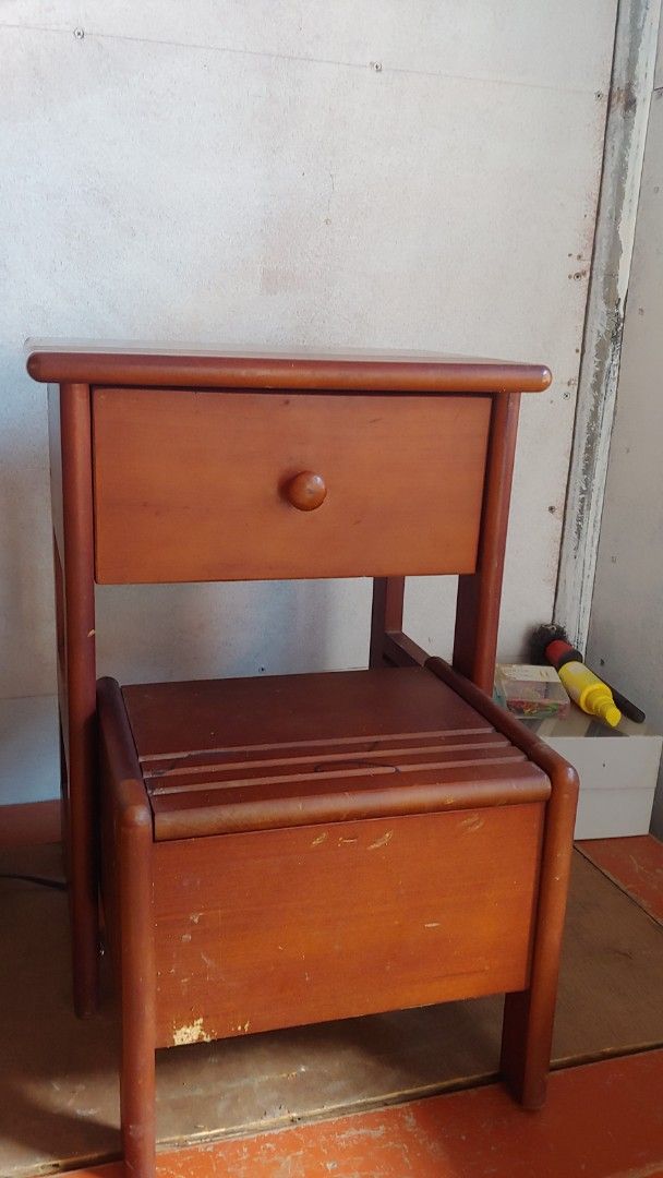 Wooden Side Table with Drawer and Shelf (Category: Tables & Sets) located in Kitaotao. Submitted by wilddolphin.0a0db3 (Listing ID 1459033634, Image 2). Description: - Solid wood construction - Features one drawer with a knob - Includes an open shelf below - Ideal for bedside or living room use - Shows minor scuffs and scratches from normal use - Still sturdy and fully functional - Ready for its new home.