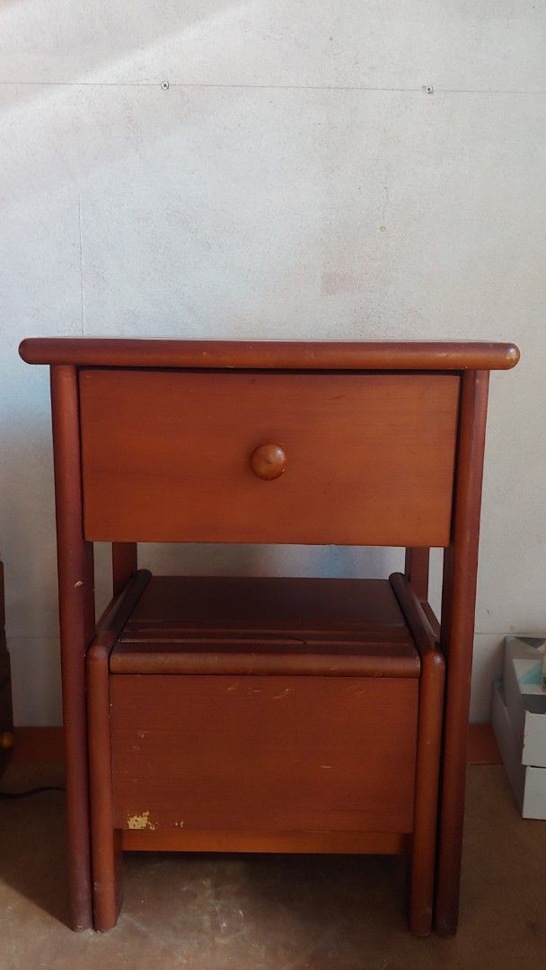 Wooden Side Table with Drawer and Shelf (Category: Tables & Sets) located in Kitaotao. Submitted by wilddolphin.0a0db3 (Listing ID 1459033634, Image 1). Description: - Solid wood construction - Features one drawer with a knob - Includes an open shelf below - Ideal for bedside or living room use - Shows minor scuffs and scratches from normal use - Still sturdy and fully functional - Ready for its new home.