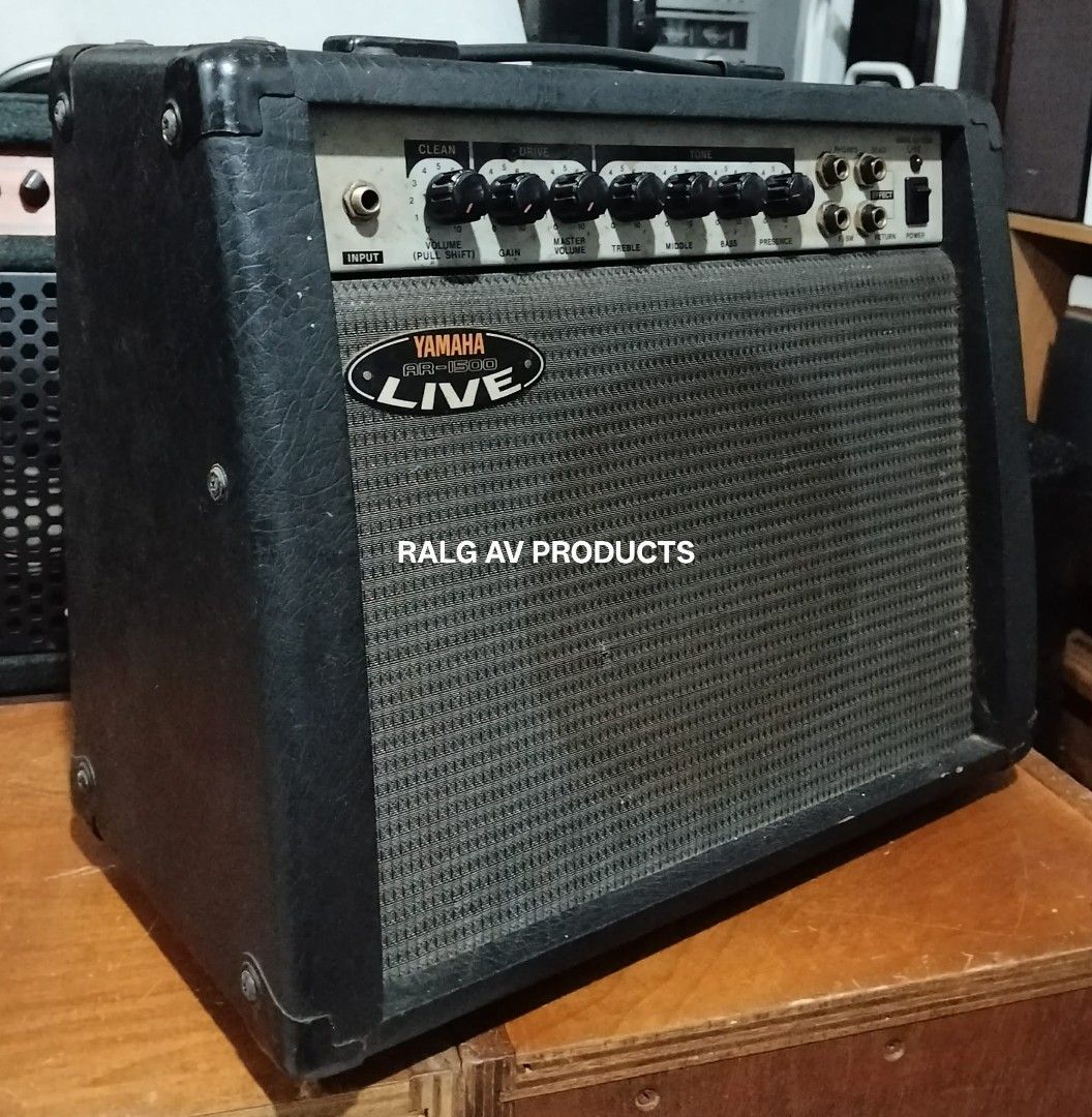 Yamaha LIVE AR-1500 Guitar Amplifier (Category: Musical Instruments) located in Bulacan. Submitted by ronald277077025 (Listing ID 1458894870, Image 2). Description: YAMAHA SOLID STATE ELECTRIC GUITAR COMBO AMPLIFIER AR-1500 LIVE 15-30 WATTS POWER OUTPUT 8" SPEAKER WOOFER POTS/KNOB: CLEAN VOLUME -PULL SWITCH FOR OVERDRIVE GAIN AND MASTER VOLUME BASS, TREBLE, MID AND PRESCENCE CONTROL 110 VOLTS DIMENSIONS: W39 x H33 x D20 CM Location: Sta Maria Bul