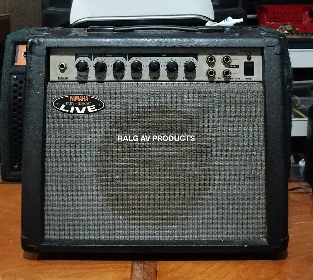 Yamaha LIVE AR-1500 Guitar Amplifier (Category: Musical Instruments) located in Bulacan. Submitted by ronald277077025 (Listing ID 1458894870, Image 1). Description: YAMAHA SOLID STATE ELECTRIC GUITAR COMBO AMPLIFIER AR-1500 LIVE 15-30 WATTS POWER OUTPUT 8" SPEAKER WOOFER POTS/KNOB: CLEAN VOLUME -PULL SWITCH FOR OVERDRIVE GAIN AND MASTER VOLUME BASS, TREBLE, MID AND PRESCENCE CONTROL 110 VOLTS DIMENSIONS: W39 x H33 x D20 CM Location: Sta Maria Bul