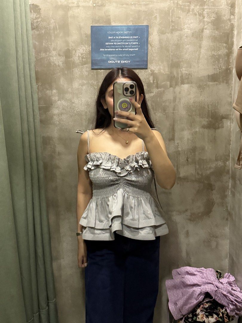 YONG STUDIO (Category: Others Tops) located in Manila. Submitted by frealcantara (Listing ID 1458854218, Image 1). Description: YONG STUDIO NAMIBIA TOP – WSS 🩶 ₱4,299 SRP | Size Small Brand new YONG STUDIO Namibia Top in Gray Tattersall ✨ • Size Small • Color: Gray Tattersall • UNRELEASED piece • With original tags & packaging • SRP ₱4,299 • Never worn • Made in Manila 🇵🇭 RFS: Will be getting the Apulia Top instead since mas bagay sa office an