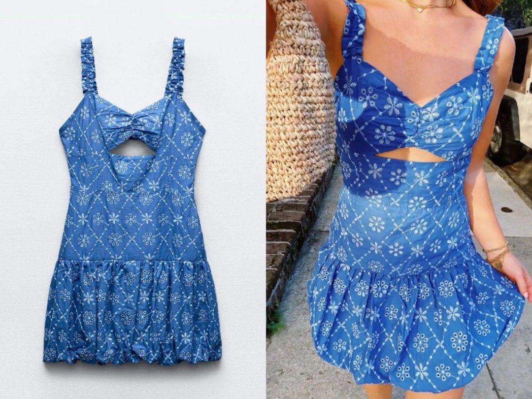 ZARA Openwork Embroidery Blue Mini Dress (Category: Dresses) located in Mexico. Submitted by jadepreloved.239 (Listing ID 1459037047, Image 1). Description: Zara Openwork Embroidery Dress BNWT HQ! GANDA SOBRA! Perfect summer/event/casual dress Small on tag Orig price: 2,495.